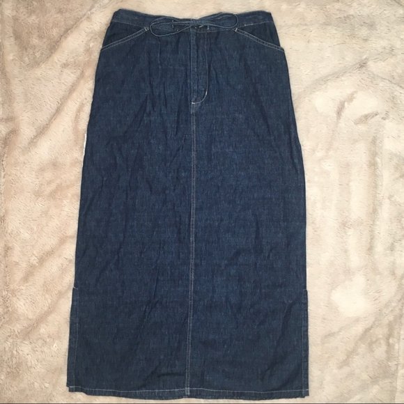 Vintage Faded Glory High Waisted Denim Maxi Skirt Size 10 Dark Wash - Picture 1 of 7